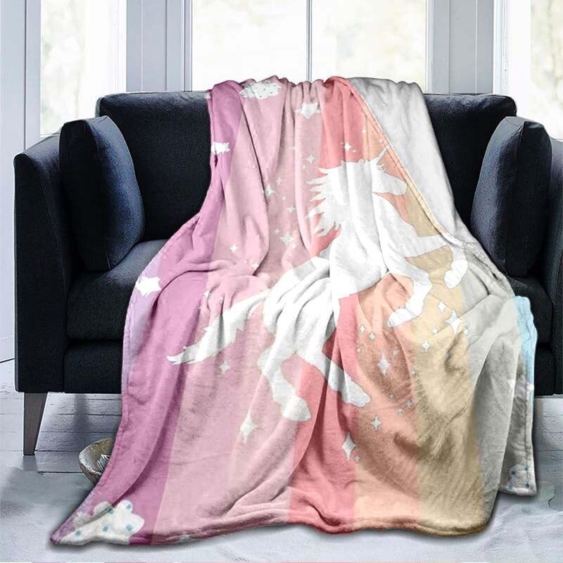 Cute Mermaid Cartoon Blankets Unicorn Blankets Starry Unicorn Flannel Blankets Throw Blankets for Couch Bed Sofa Girl Gifts Pink