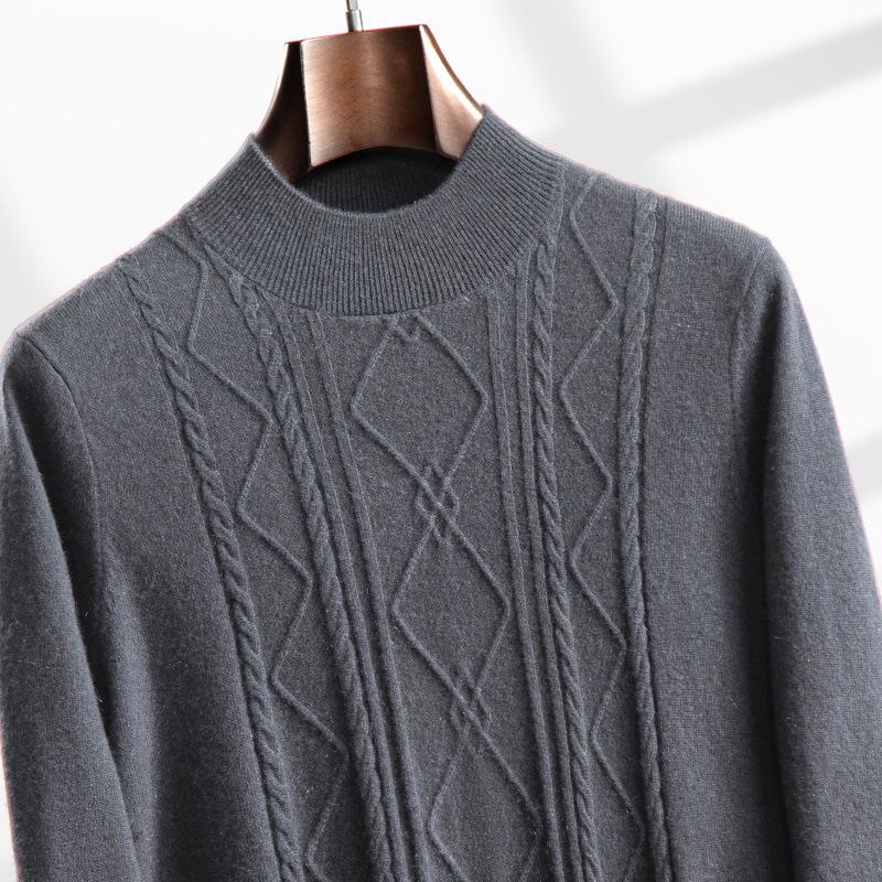 Men's Cashmere Half-High Neck Long Sleeve Knit Sweater - Warm, Business Casual, Plus Size Available