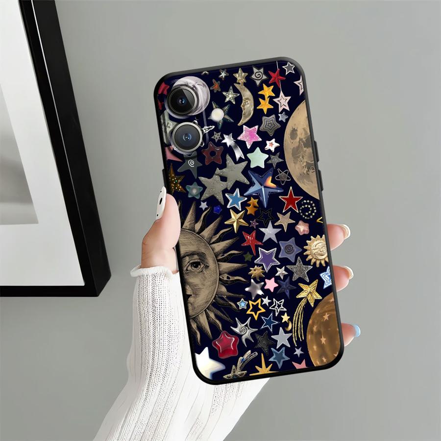 Case for iPhone 7 8 15 16 14 Plus XR 13 12 11 17 Pro Max 17Air XS Max Black Soft Phone Cover Star Moon Pattern