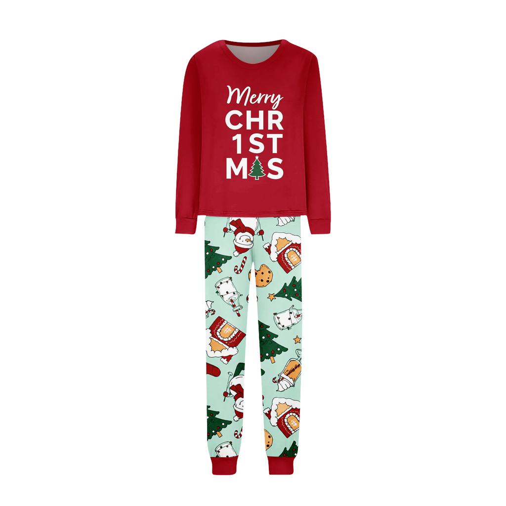 Family Matching Pajama Set with Fun Print, Long Sleeve Neck Sleepwear with Pants for Kids and Adults