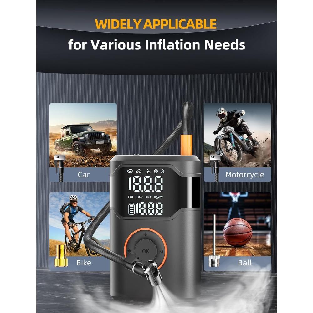 Tire Inflator Portable Air Compressor-150PSI Cordless Tire Air Pump, 5X Faster with Digital Gauge, Auto-Off & LED Light,Air Pump