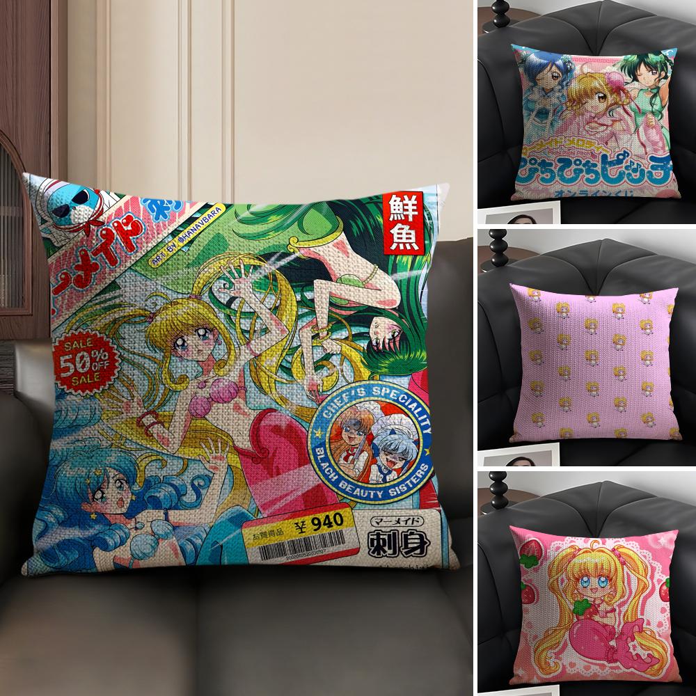 Comic Anime M-Mermaid Melody Pichi Pichi Pitch 4 Pillow Case Natural Linen Double-Sided Printing Sofa Home Decor Cushion Cover
