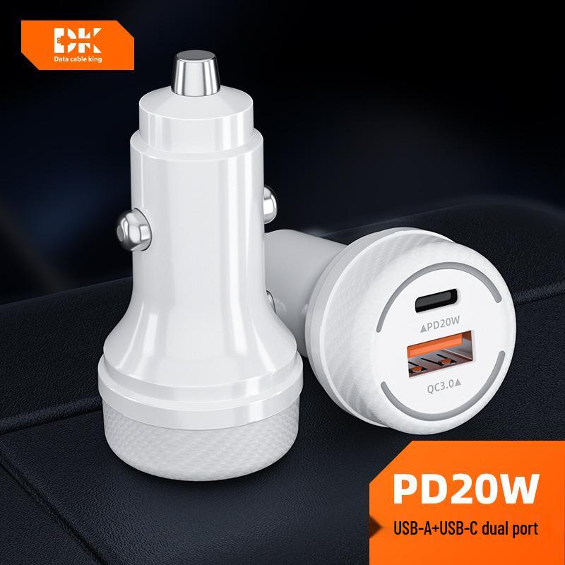 

New Dual-Port Carbon Fiber Car Charger, 38W A+C Super Fast Charging with QC3.0 Black A+C 12W