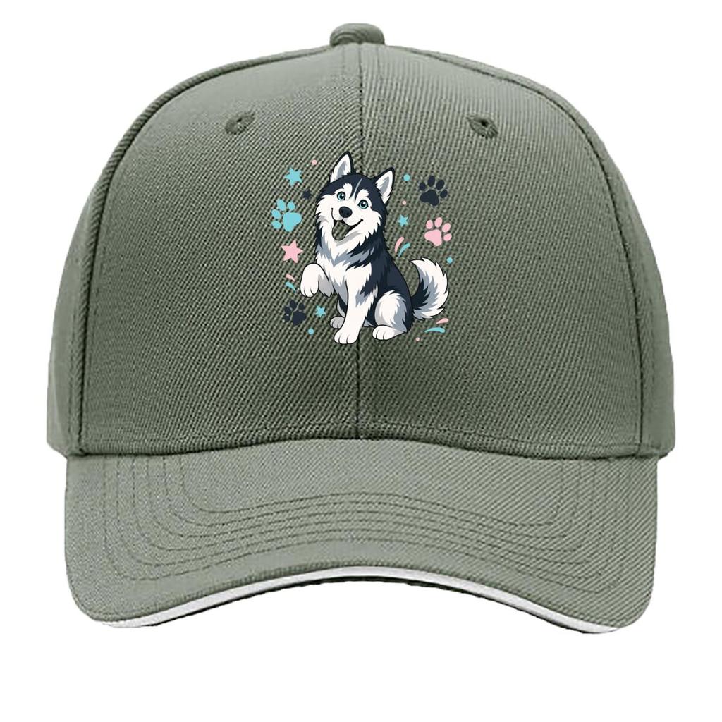 Playful Husky Smiling Pet Illustrati Hip Hop hat Fashion Outdoor Sports Sandwich Baseball Cap