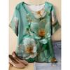 Camiseta de Manga Corta con Cuello Redondo y Estampado de Flores 3D para Mujer