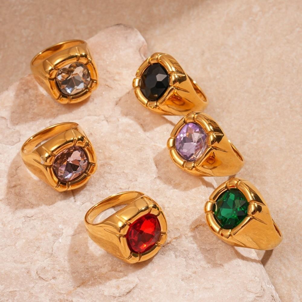 Zircon Square Crystal Ring Banquet Style Exaggerated Ring Unique Square Zircon Rings  Couple