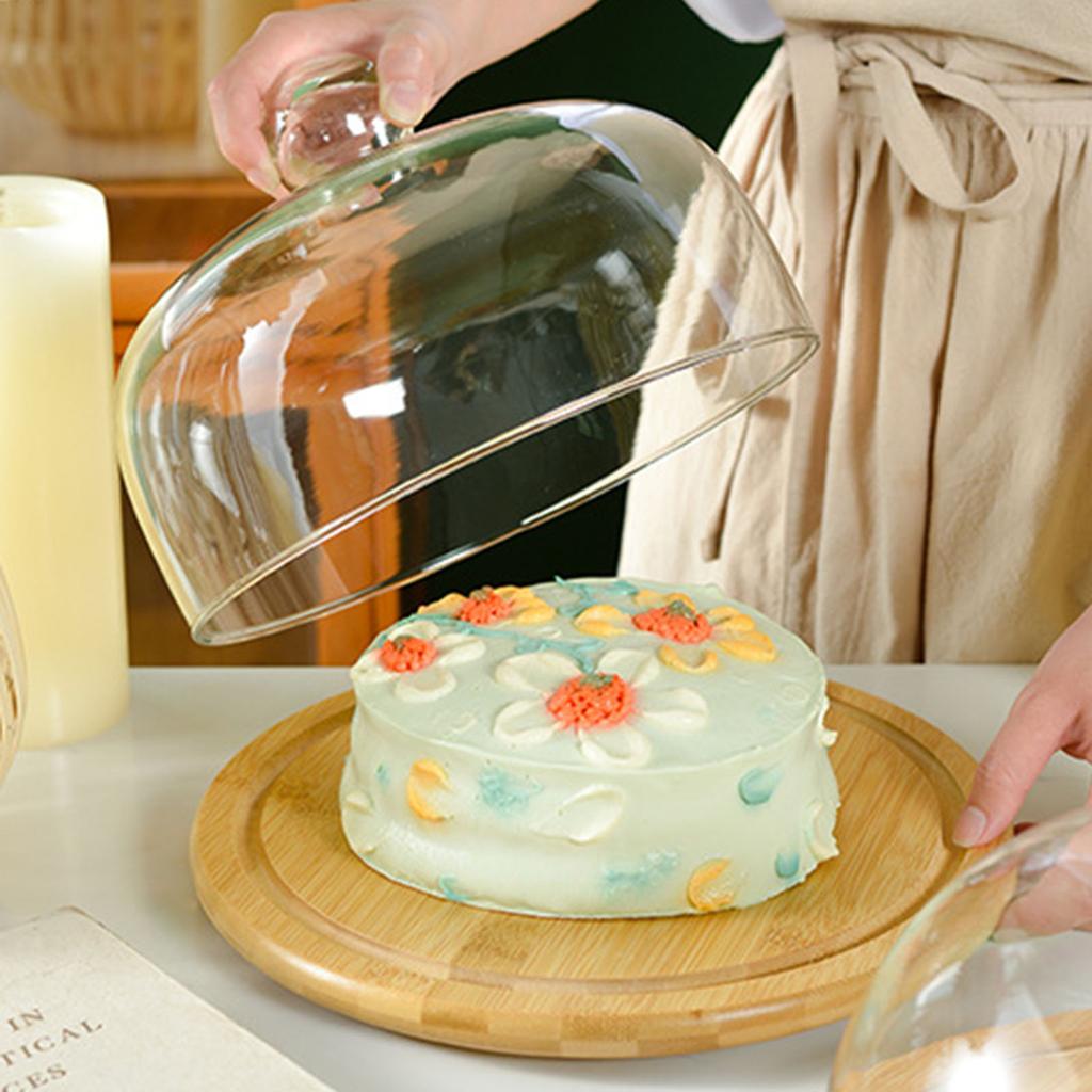 Multifunctional Wooden Glass Transparent Cake Stand With Dome Rotating Cake Stand For Weddings Party Cake Fruit Dessert Plate