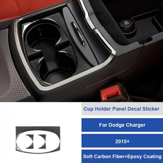 Carbon Fiber Cup Holder Panel Trim Cover Decor for Dodge Charger 2015-