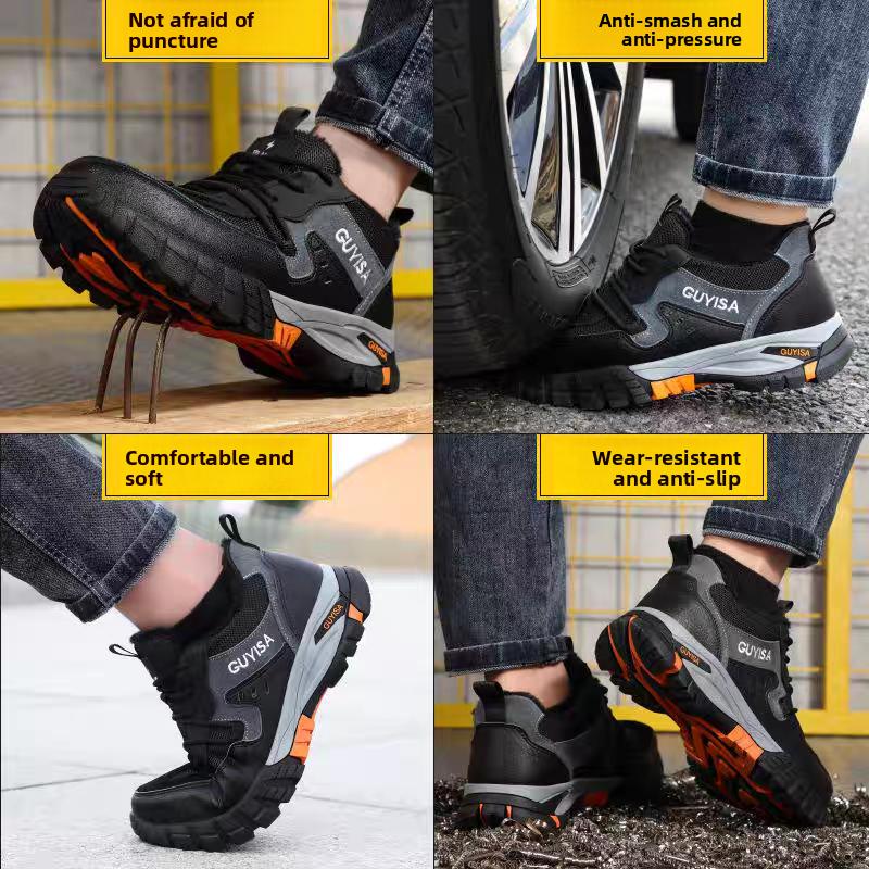 Safety Sneakers for Men Woman Winter Steel Toe Boots Thickened Warm Woman Fleece-lined Anti-smashing Work Shoes Protective 36-46