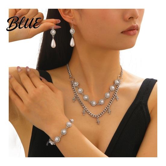 Mixed Match Jewelry Set 3Pcs/Set Women Rhinestones Inlaid Imitation Pearls