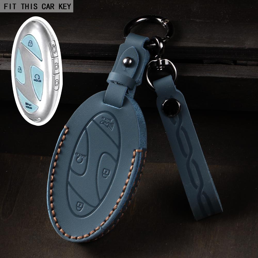 5 7 Bottons Car Key Fob Case Cover Keychain for Hyundai Grandeur GN7 Kona Ev 2023 Lonic 6 Elantra 2023-2025 Leather Accessories