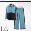 ZANZEA Damen Langarm Patchwork Bluse und Hose Lässige Zweiteilige Anzugsets