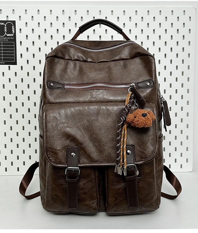 Schoolbag new trendy and cool student schoolbag European and American retro style PU backpack men's and women's large-capacity casual backpack