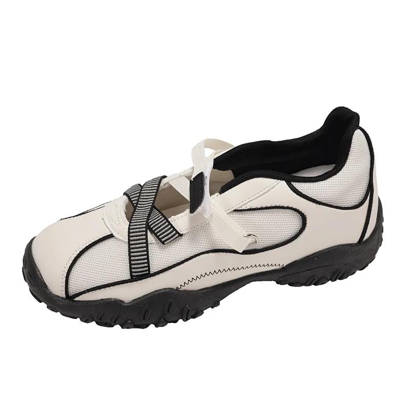 Ballet Style Summer Thick Heel Casual Sports Deqin Shoes Women's Open Toe Breathable Mary Jane Striped Pattern Synthetic Leather