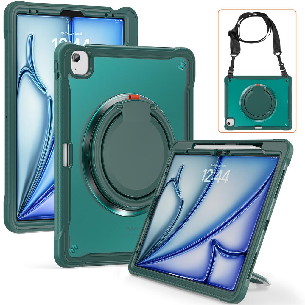 For iPad Air 13 (2025)/(2024)/Pro 12.9 (2022)/(2021)/(2020)/(2018) Case Rotary Kickstand Cover with Shoulder Strap