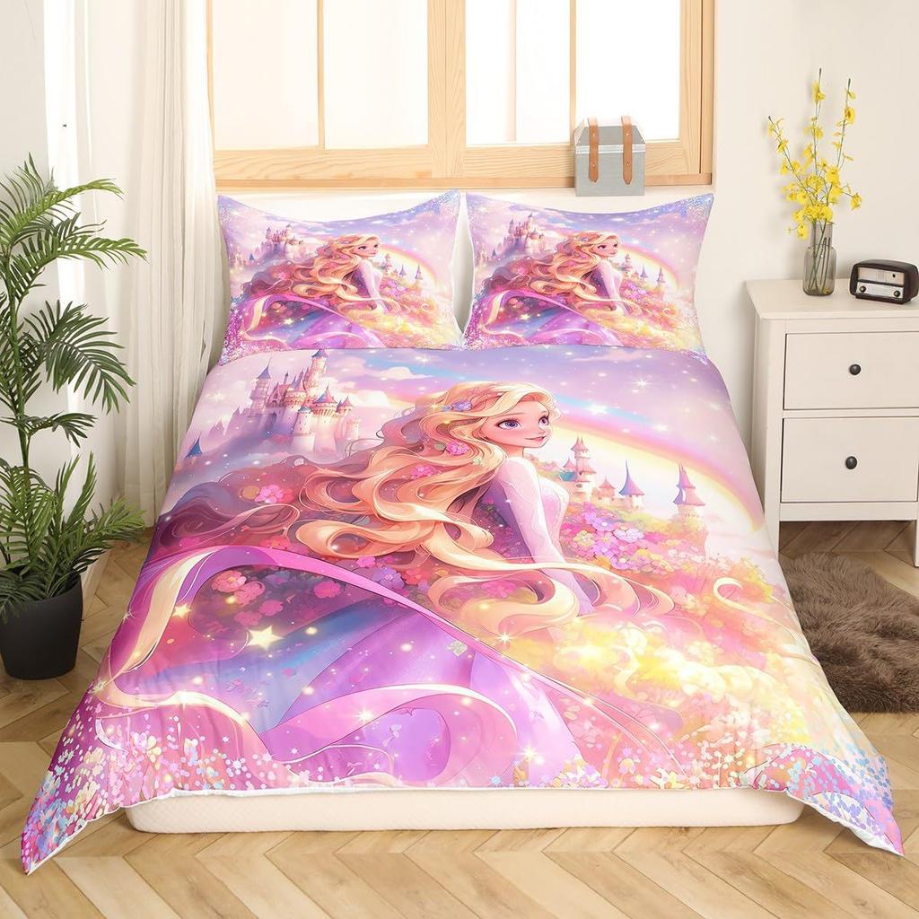 Dream Cartoon Princess Three-Piece Quilt Cover 3D Digital Printing Bedding Set Bed Cover
