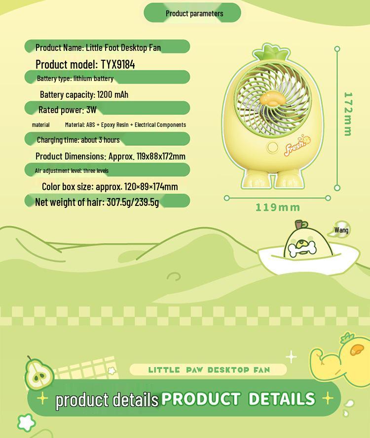 USB Rechargeable Cartoon Small Desktop Fan - Quiet for Dorms & Offices