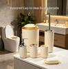 Solid Color Bathroom Accessory Set: 6-Piece Plastic Kit with Mouthwash Cup, Toothbrush Holder, Soap Dish, and Storage Containers.