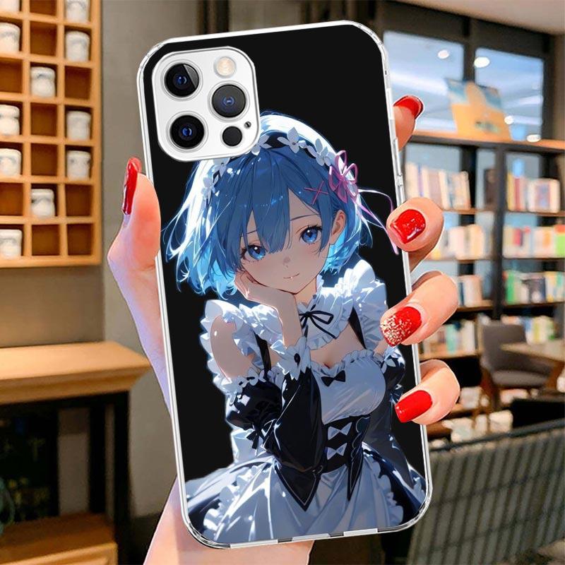 R-Rem Re Zero Anime Cover Phone Case For iPhone 16 17 Air 15 14 Pro Max 16E Phone Case 13 Mini 12 11 7 SE 8 Print Pattern Fit Ca
