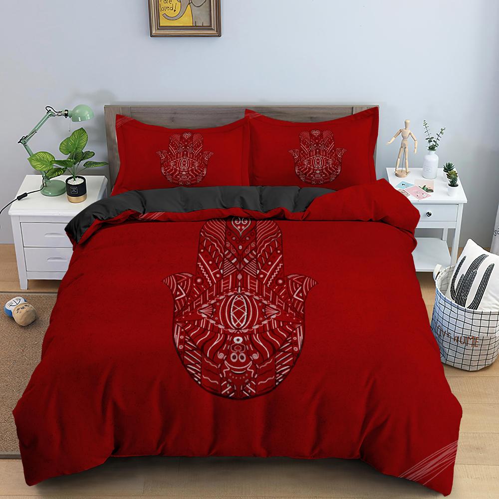 Set Copripiumino Mano di Fatima King Size Nero Dorato Set Biancheria da Letto Lusso Stampa Mano d'Oro di Fatima Boho Hippie 2/3pz Copripiumino