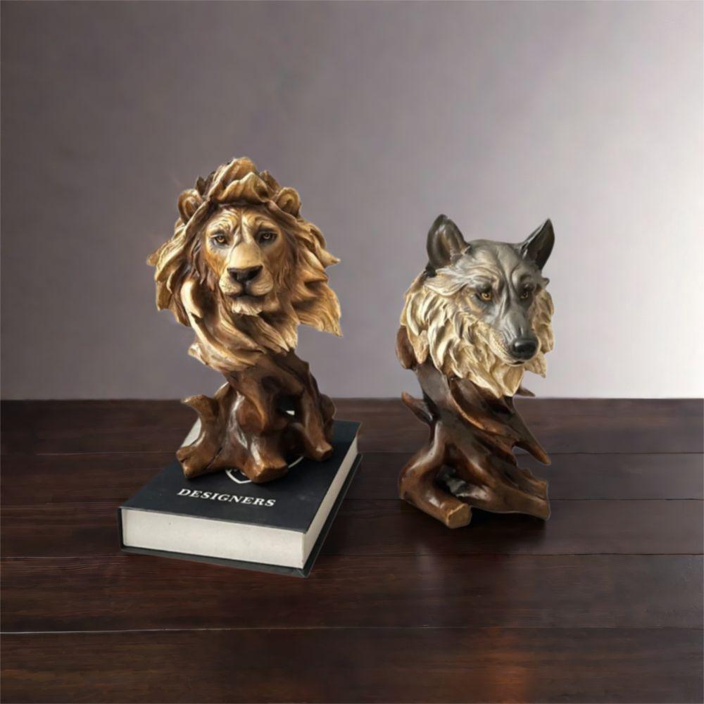 Luxury Simulation Animal Statue Retro Miniatures Figurine Sculpture Tiger Lion Head Ornament  Prop
