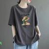 Pure Cotton Summer Plus Size Ladies T-shirt Short-sleeved Loose Fat Covering Meat High-end Thin Top Ins