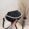Women's Faux Leather Shell Shaped Shoulder Bag Fashion Pearl Chain Crossbody Mini Purse Trendy Small Handbag