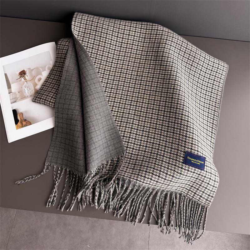 

Студенческая пара Осень и Зима Клетчатый Теплый Шарф Женская Шаль Универсальный Для Поездок Бахрома Тонкий Песок Имитация Кашемира Шарф 200cmX53cm (with tassel)