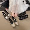 Single Shoes Women's Gentle Evening Flat Bottom Word French New Silver 2025 Spring and Autumn Belt with Skirt Mary Jane Shoes