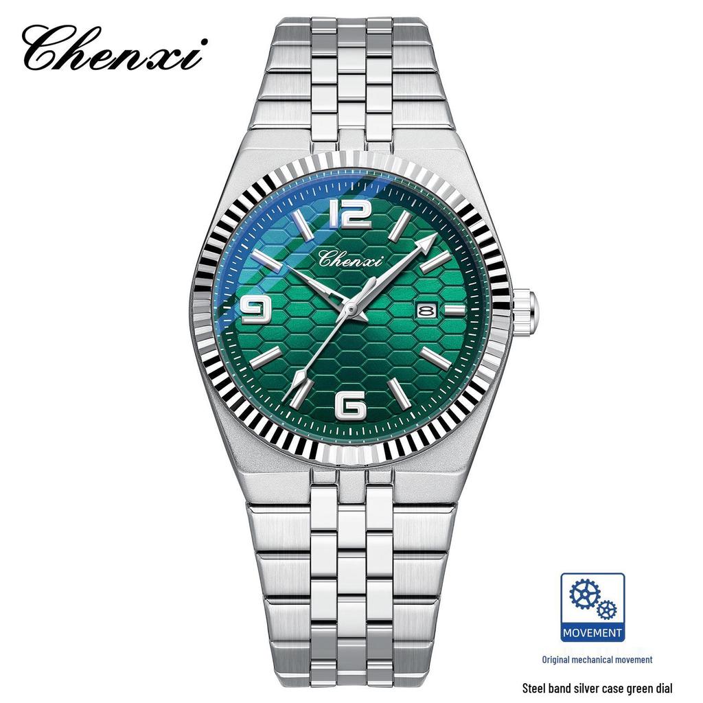 CHENXI Men's Fashion Stainless Steel Automatic Mechanical Watch with Calendar & Luminous Waterproof Features