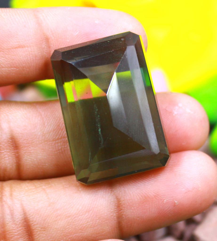 89.55 Carat Exclusive Green Moldavite Emerald Shape Lab Created Certified Gemstone SN395