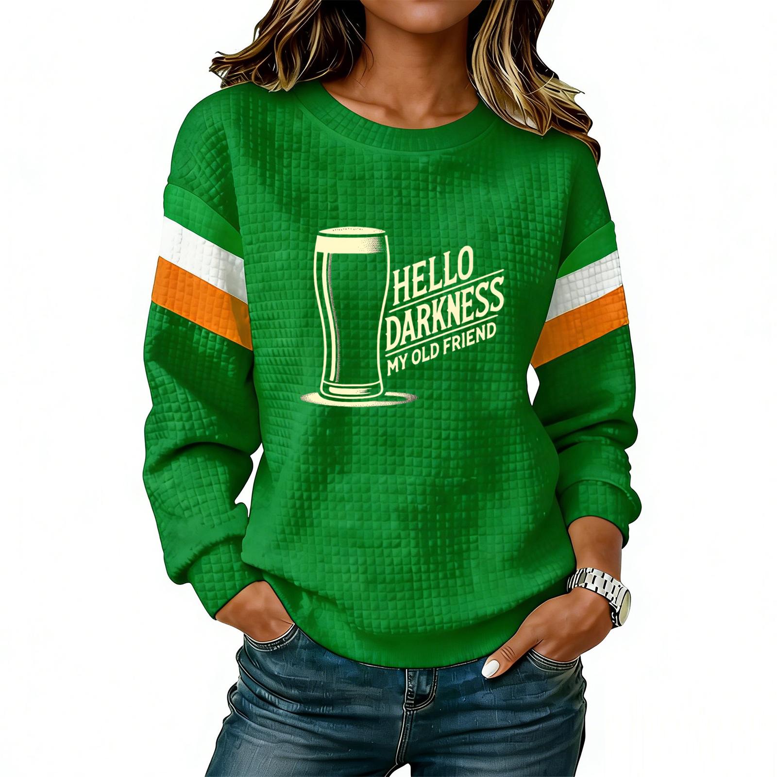 Женская модная легкая толстовка с длинным рукавом и круглым вырезом с принтом L зелёный