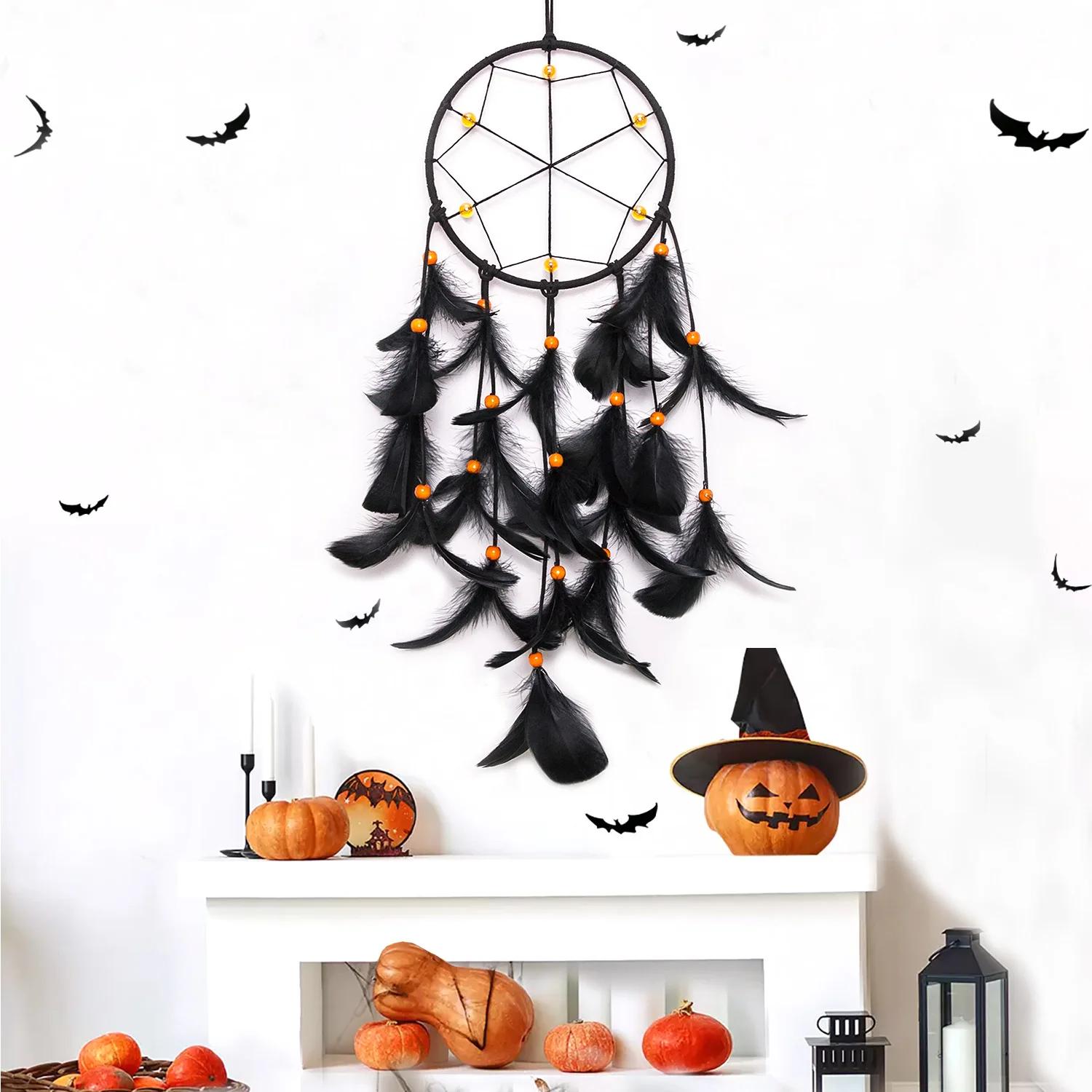 

Wall Dream Catcher LED Handmade Feather Woven Wind Chimes for Room Halloween Decoration Hanging Home Christmas Decoration