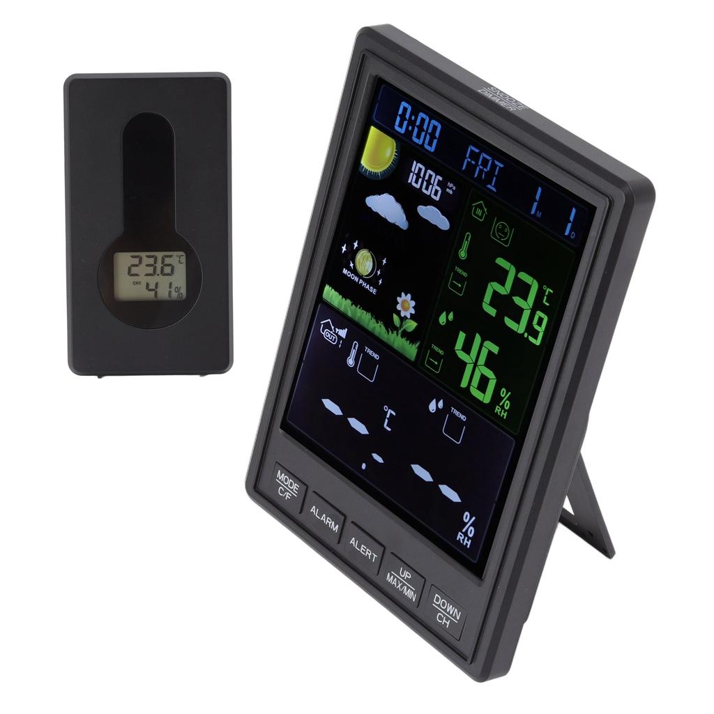 Weather Stations Wireless Indoor Outdoor Color Display Black 3 Channels Regulable Backlight Clock