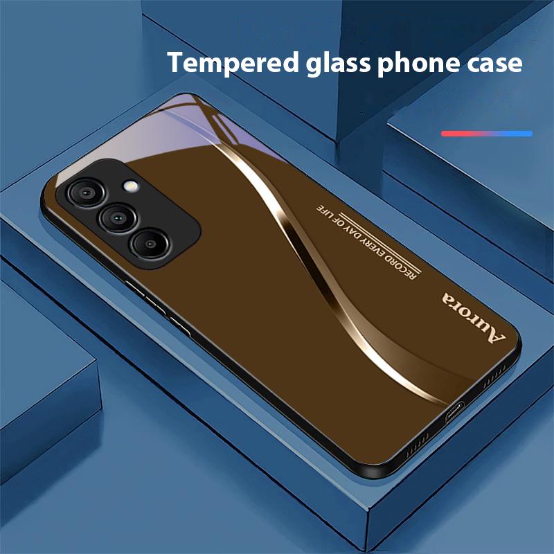 Zweifarbige Streifen für Samsung Galaxy A15 5G 54 4G 51 50 24 35 90 71 12 51 53 52S 80 22 34 Schwarze Handyhülle aus gehärtetem Glas