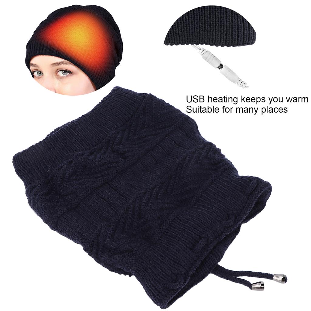 USB Charging Beanie Hat Knitted Dual?Purpose Warm Heated Hat Circle Loop Scarf for Women