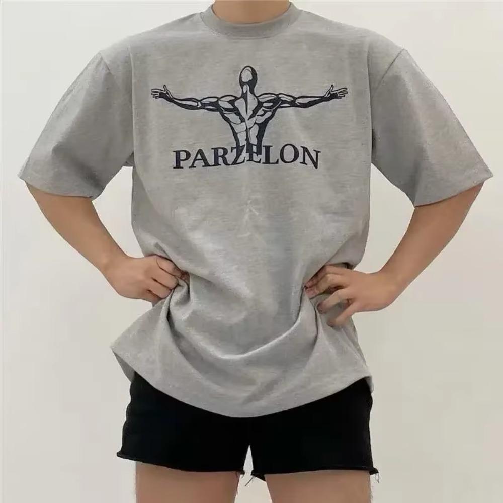 European and American High-quality Summer Cotton Men's T-shirt Gym T-shirt Sports Top Oversized Outdoor Sports T-shirt