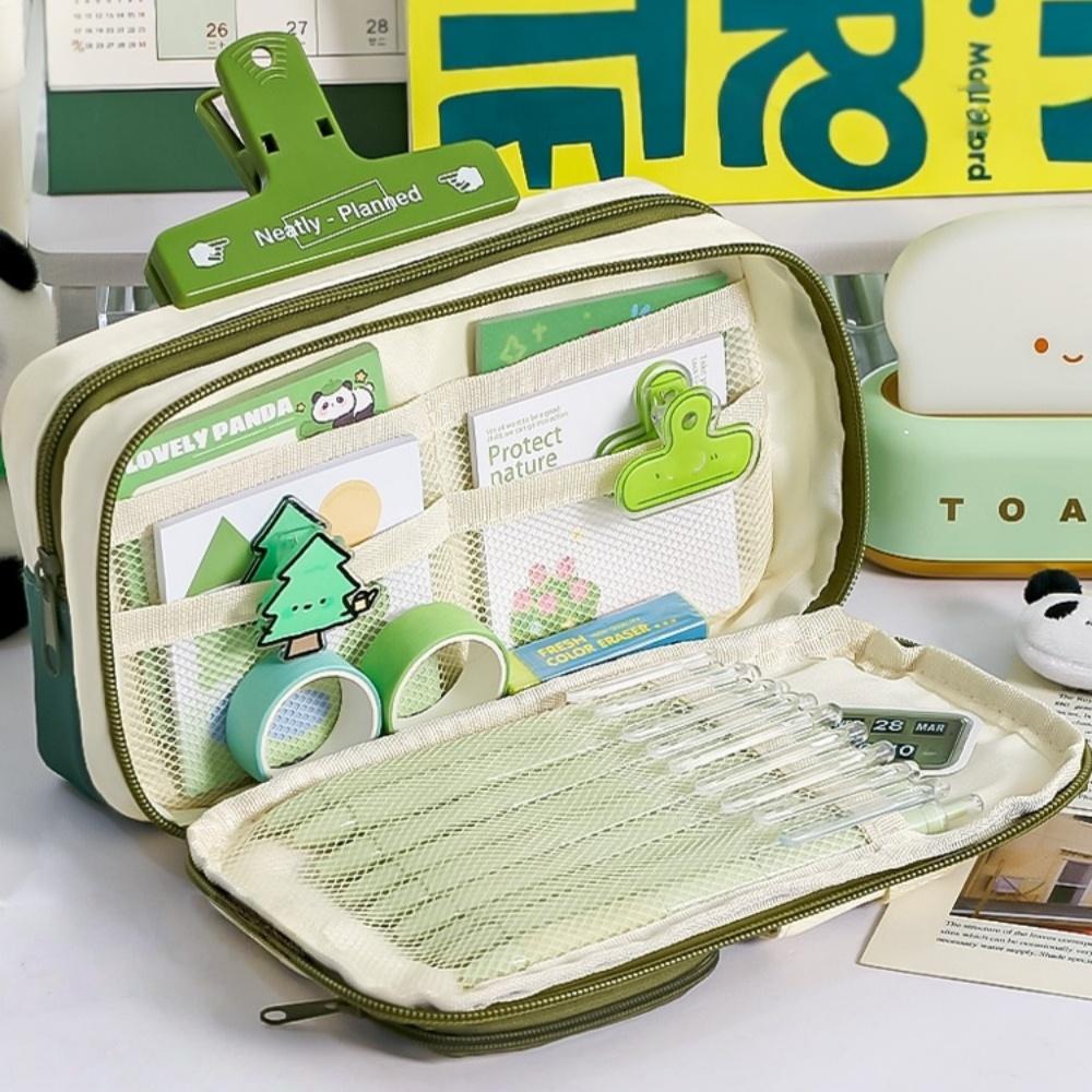 1pcs Workwear Design Student Pen Case Pen Bag Large Capacity Fabric Multi-Compartment Design Pencil Box Stationery