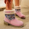 Women's Plus Size Floral Suede Snow Boots Casual Middle Tube Waterproof Platform Thick Heel Fleece Fur Anti Slip Cotton Boot Shoes 35-43