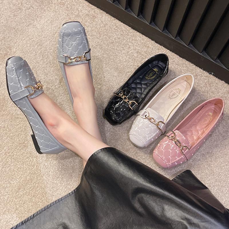 Square Toe Soft Leather Soft Sole Small Leather Shoes for Women French Style Toe Shoes Flat Shoes