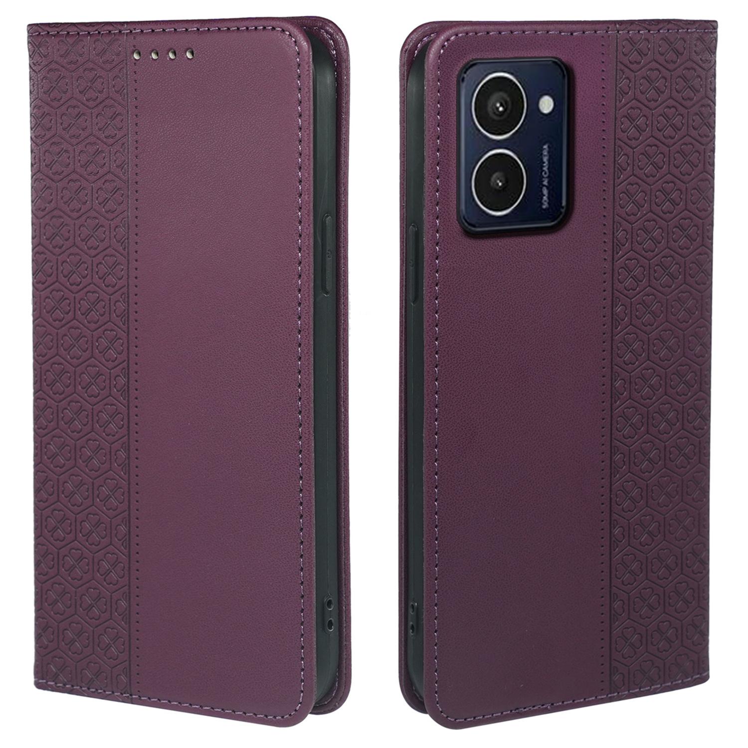 

For HMD Pulse/Pulse+ Case Wallet Leather Phone Cover Lucky Clover Imprinting Dark Purple