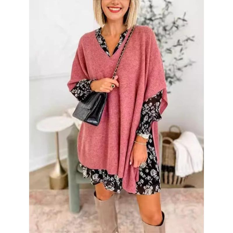 

Women s Bat-sleeved Knitted Solid Color V-neck Pullover Loose Short-sleeved Sweater XXXL