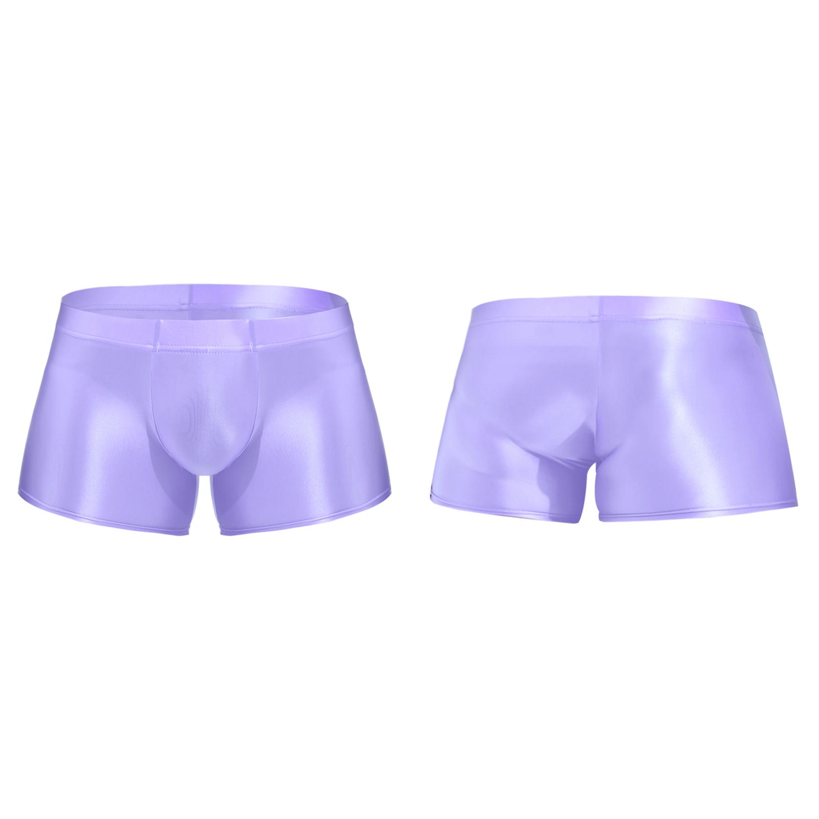 Yunduantong-Adult Heren laagbouw glanzende boxershorts bodems badmode ondergoed laagbouw onderbroeken zwembroeken XL lichtpaarse kleur