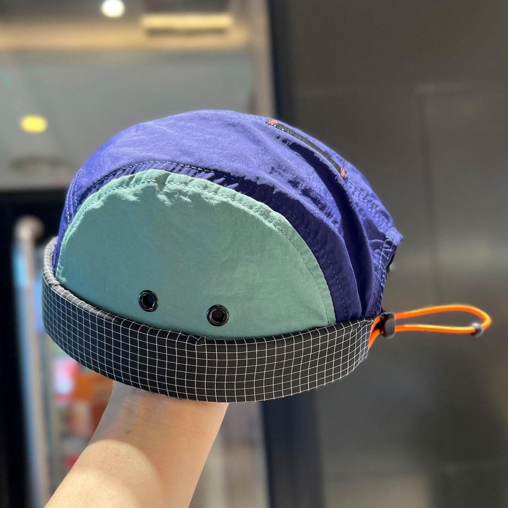Japanese Retro Quick-Dry Color-Block 5-Panel Baseball Cap with Sun Protection for Outdoor and Mountaineering