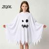 Comfortable Kindergarten Performance Clothes Hooded Ghost Costume, White/Black Cape Costume for Kids Adults, Spooky Lightweight Breathable Halloween
