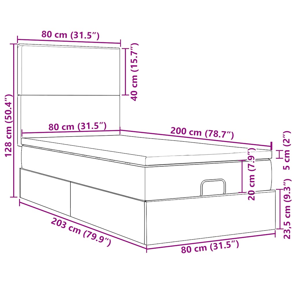 Ottoman Bed with Mattress Dark Blue 80x200 Cm Velvet