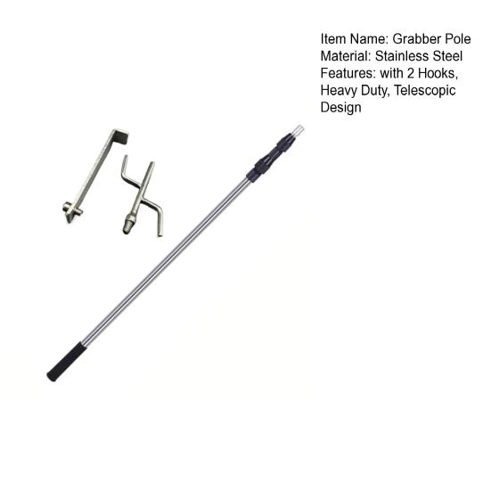 Telescoping Truck Cargo Grabber Pole with 2 Hooks Stainless Steel Pickup Truck Bed Retriever Tool Heavy Duty Telescopic Push Pull Rod