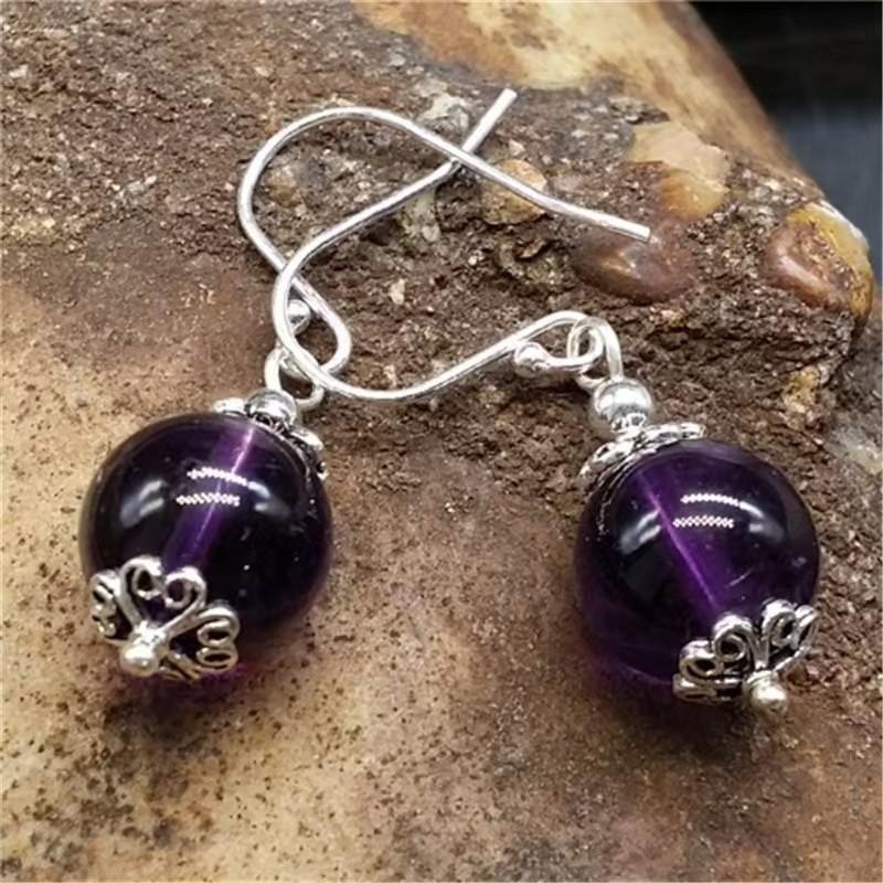 Amethyst Ear Hook Earrings Amethyst Natural Chalcedony Agate Earrings Popular Korean Earrings Elegant Geometry