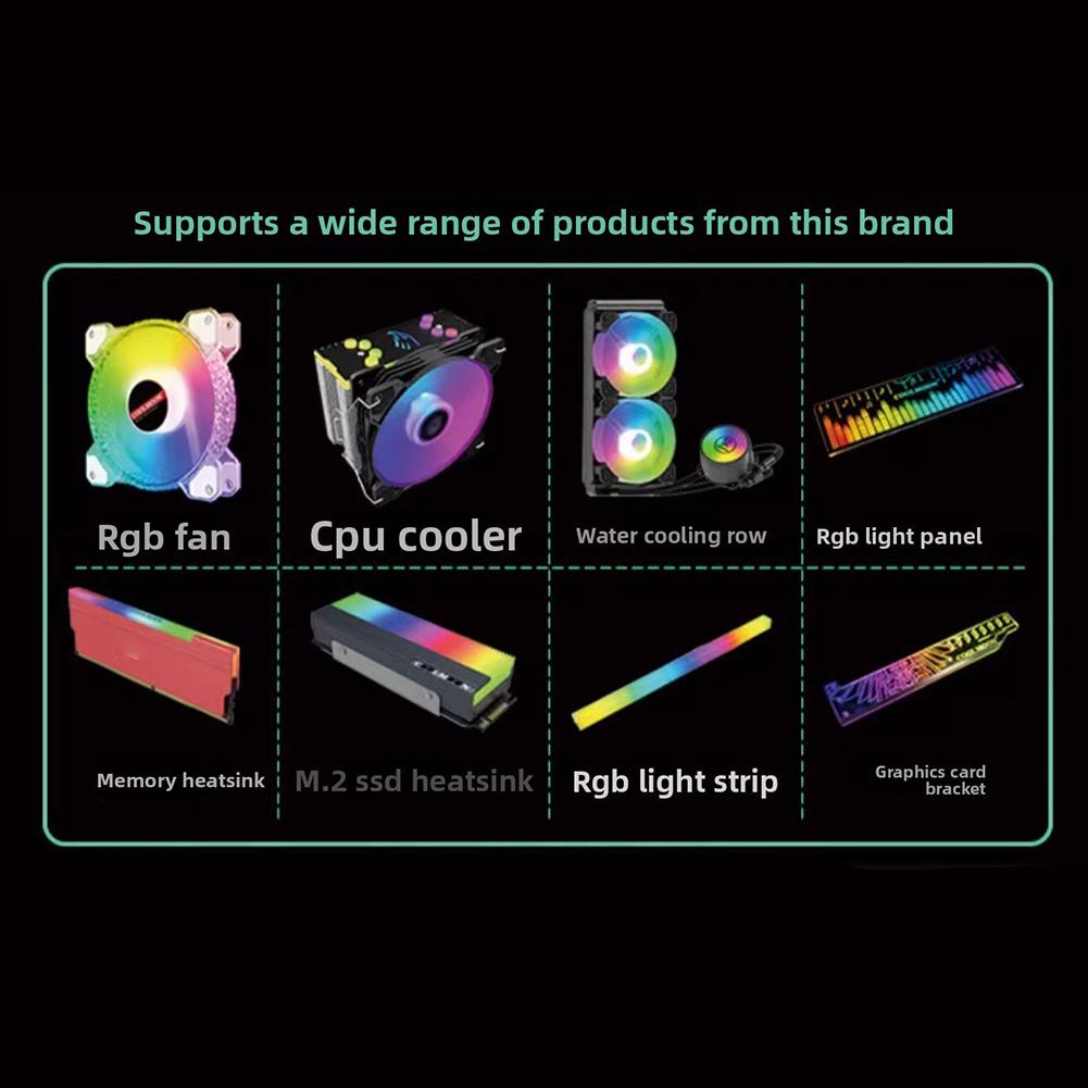Computer Case Fan RGB Hub With 6-pin Interface And 10+2 Wireless Remote Control Supports 365Remote Control Lighting Effect Modes