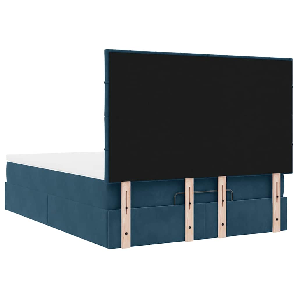 Ottoman Bed with Mattress Dark Blue 140x190 Cm Velvet